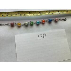 1781 Silver Tone Glass Cat’s Eye Beaded Wire Bracelet